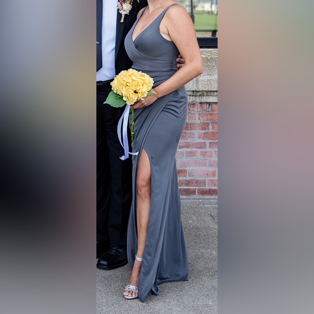 Azazie Leandra Steel Gray chiffon Gown